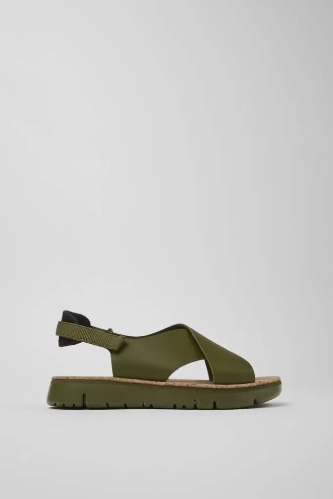 Sandalias<Camper Sandalia De Piel/Tejido Verde Para Mujer