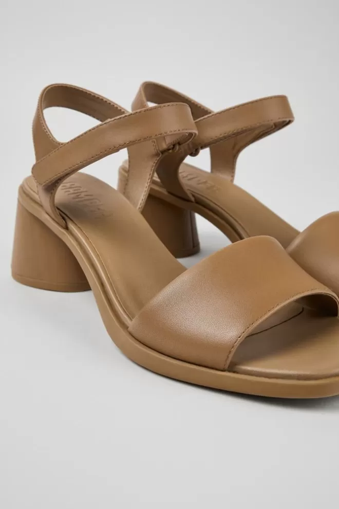 Sandalias<Camper Sandalia De Tacon De Piel Marron Para Mujer