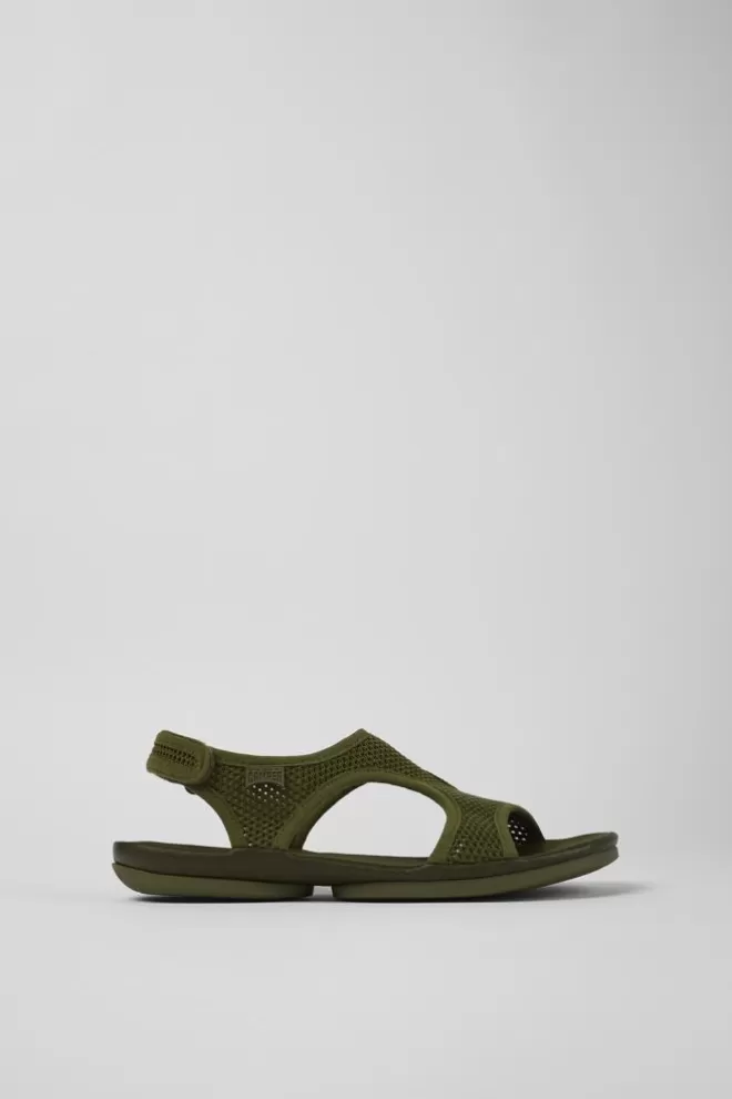 Sandalias<Camper Sandalia De Tejido/Piel Verde Para Mujer