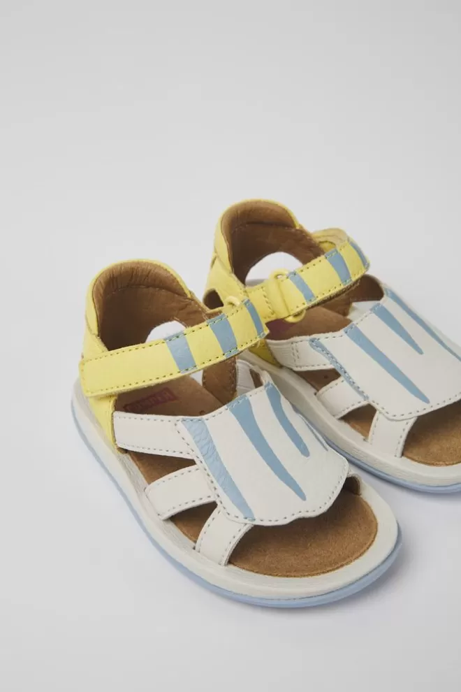 Sandalias<Camper Sandalias Amarillas Y Blancas De Piel Para Ninos