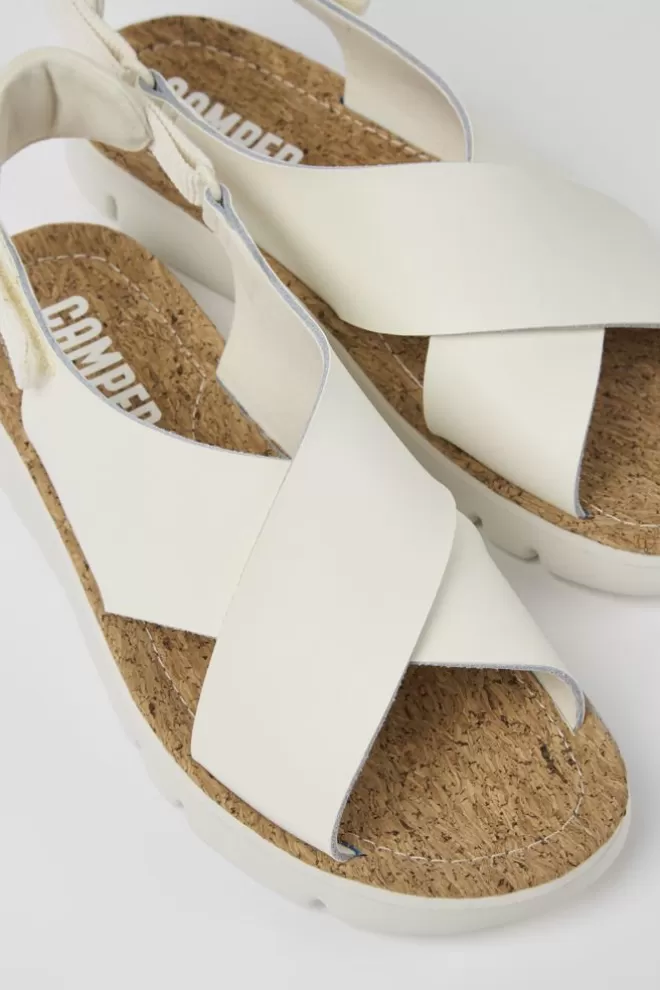 Sandalias<Camper Sandalias Blancas De Piel Y Tejido Para Mujer