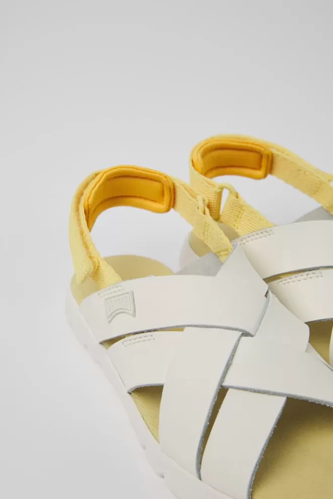 Sandalias<Camper Sandalias Blancas De Piel Y Tejido Para Ninos