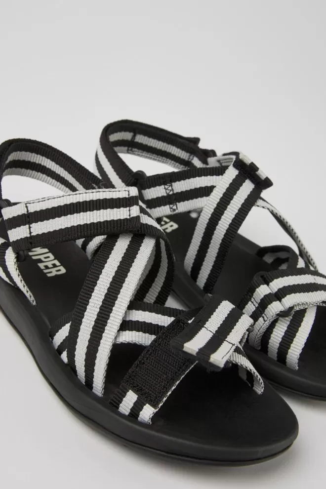 Sandalias<Camper Sandalias Blancas Y Negras De Tejido Para Mujer