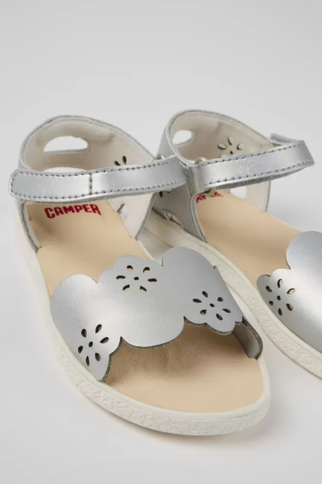 Sandalias<Camper Sandalias Plateadas De Piel Para Nina