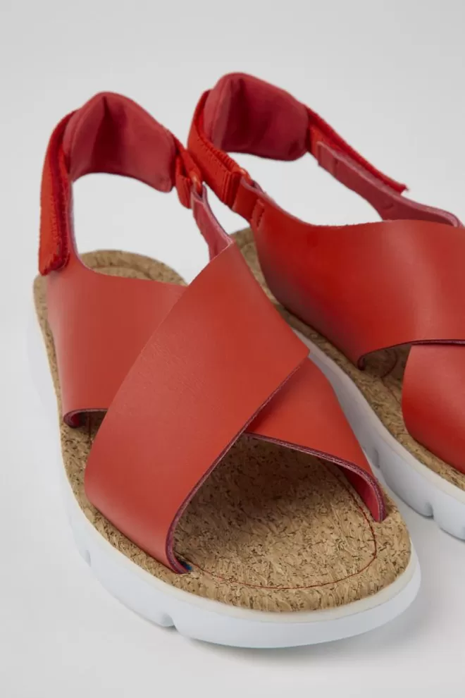 Sandalias<Camper Sandalias Rojas De Piel Y Tejido Para Mujer