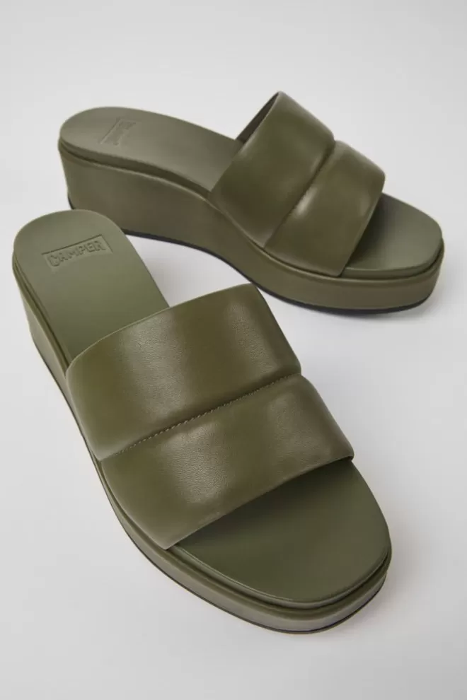 Sandalias<Camper Sandalias Verdes De Piel Para Mujer