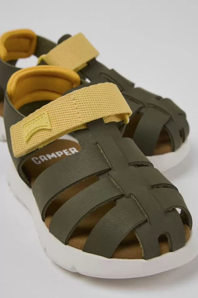 Sandalias<Camper Sandalias Verdes De Piel Y Tejido Para Ninos