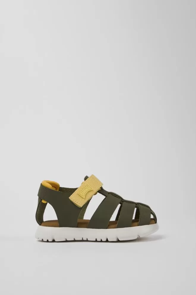 Sandalias<Camper Sandalias Verdes De Piel Y Tejido Para Ninos