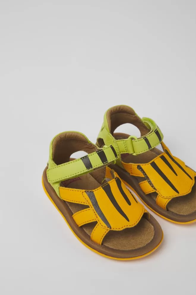 Sandalias<Camper Sandalias Verdes Y Naranjas De Piel Para Ninos