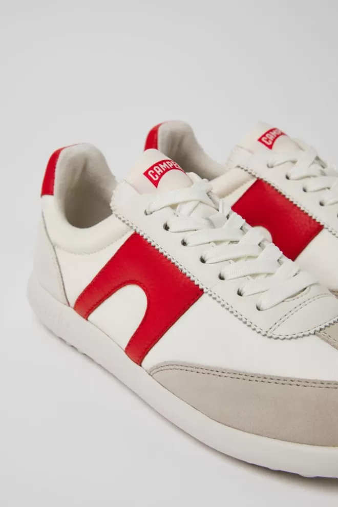 Zapatillas<Camper Sneaker Blanca Y Roja De Piel Y Tejido Para Mujer