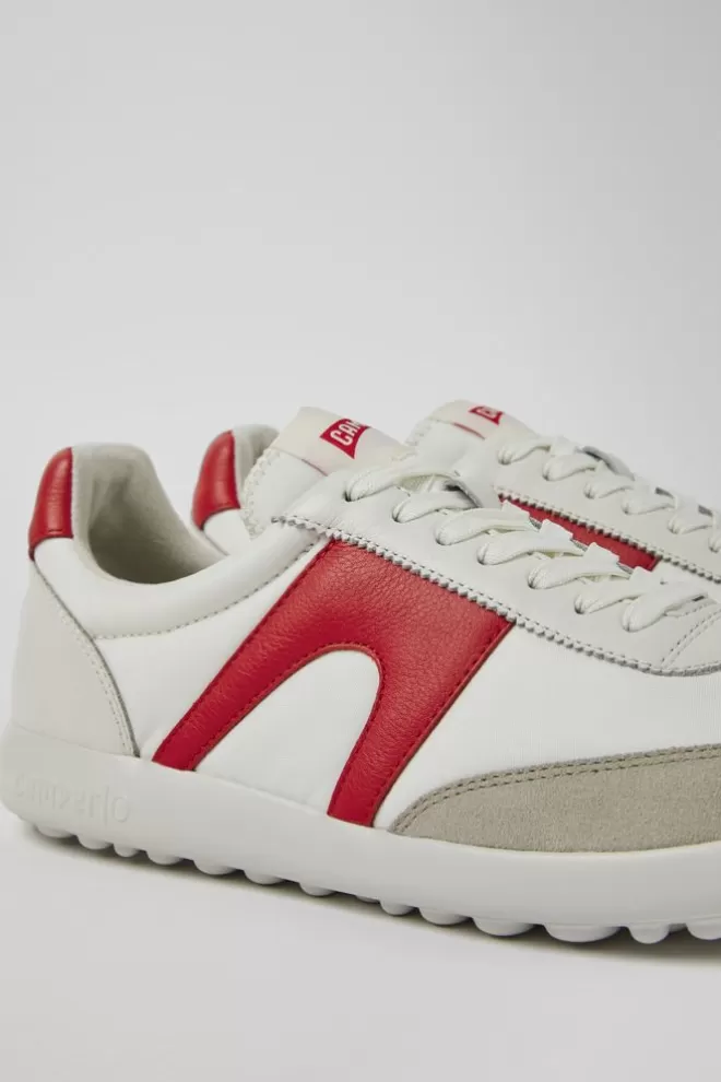 Zapatillas<Camper Sneaker Blanca Y Roja De Tejido Y Piel Para Hombre