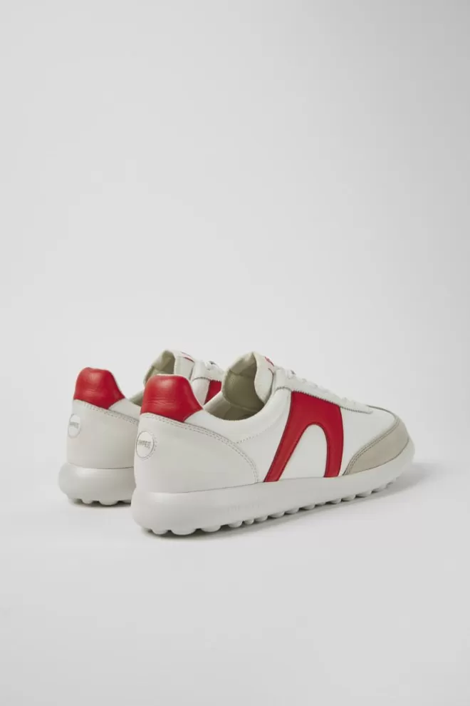 Zapatillas<Camper Sneaker Blanca Y Roja De Tejido Y Piel Para Hombre