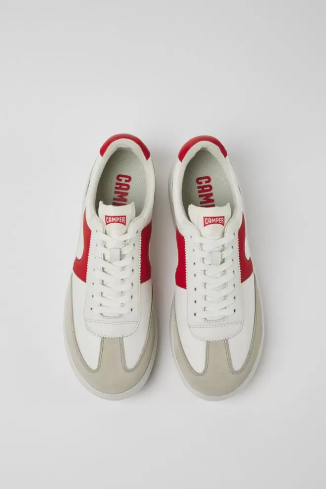 Zapatillas<Camper Sneaker Blanca Y Roja De Tejido Y Piel Para Hombre