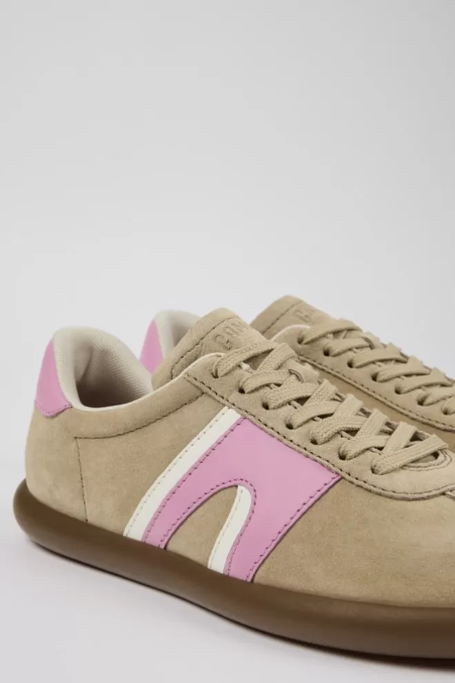 Zapatillas<Camper Sneaker De Nobuk/Piel Beige Para Mujer