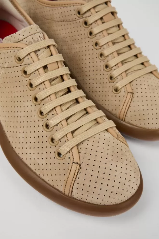 Zapatillas<Camper Sneaker De Nobuk/Piel Beige Para Mujer