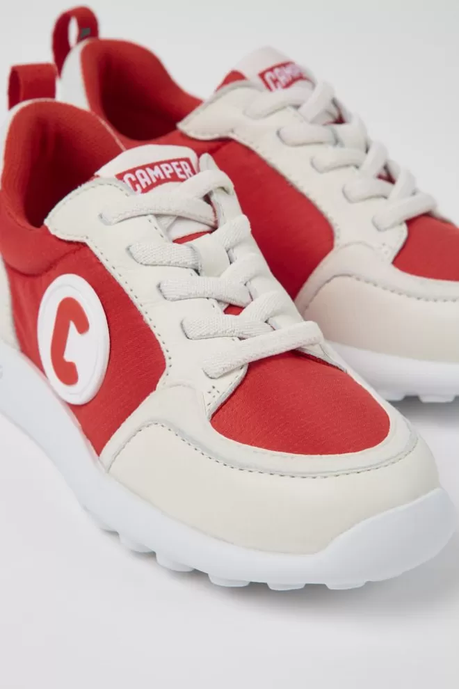 Zapatillas<Camper Sneaker Roja Y Blanca De Tejido Y Piel Para Ninos