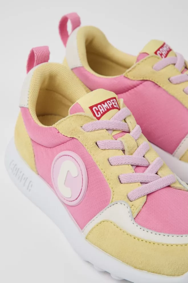 Zapatillas<Camper Sneaker Rosa Y Amarilla De Tejido Y Nobuk De Ninos