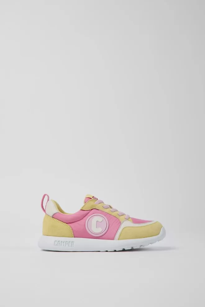 Zapatillas<Camper Sneaker Rosa Y Amarilla De Tejido Y Nobuk De Ninos