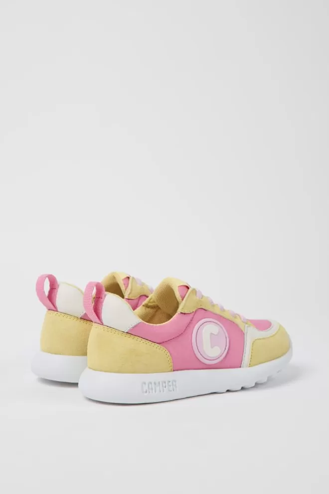 Zapatillas<Camper Sneaker Rosa Y Amarilla De Tejido Y Nobuk De Ninos