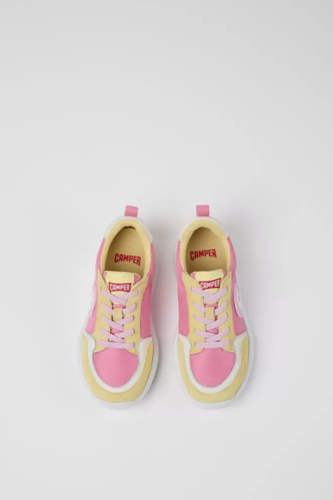 Zapatillas<Camper Sneaker Rosa Y Amarilla De Tejido Y Nobuk De Ninos