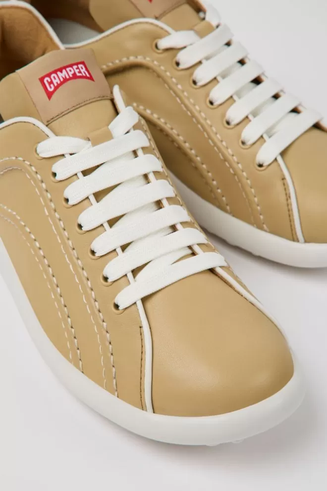 Zapatillas<Camper Sneakers Beiges De Piel Para Mujer