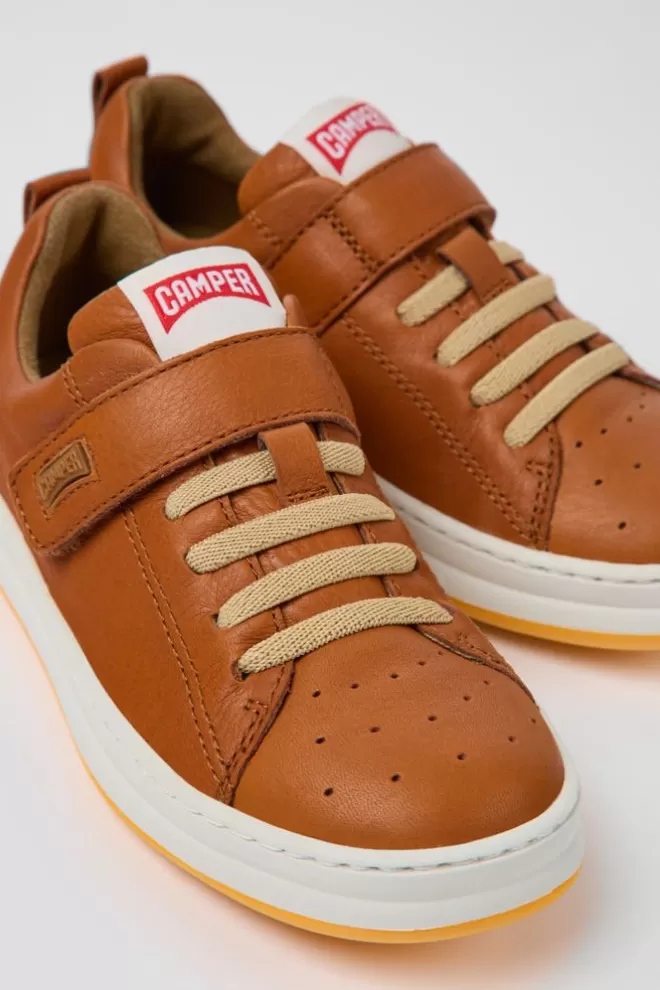 Zapatillas<Camper Sneakers Marrones De Piel Para Ninos