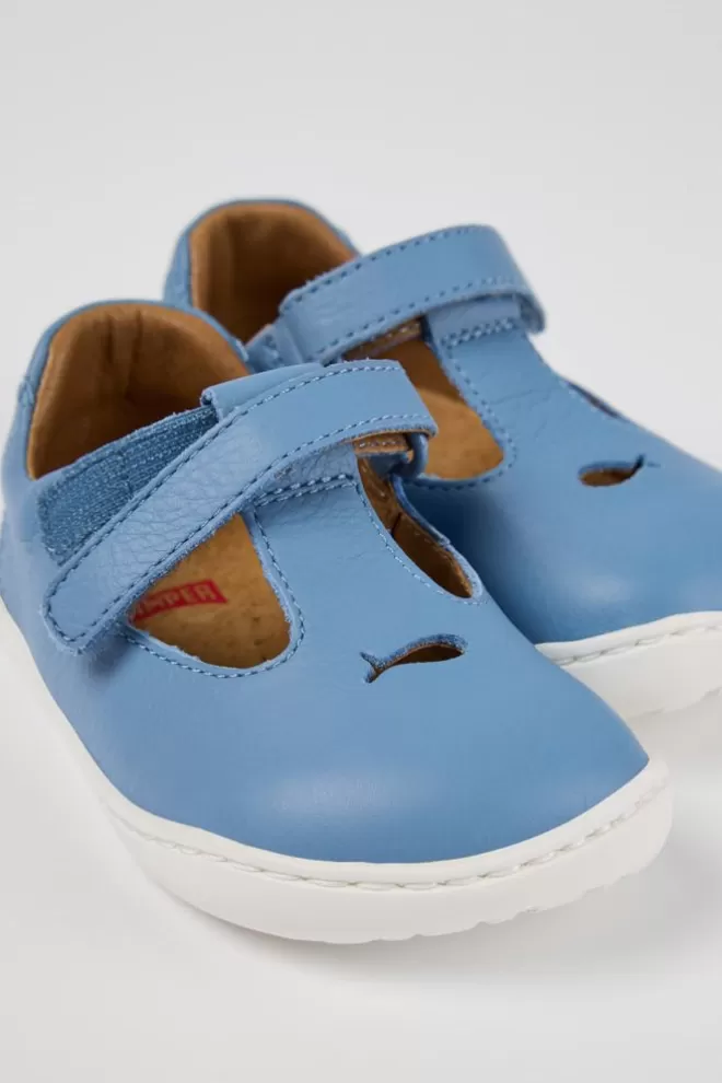 Autocierre<Camper Zapato De Piel Azul Con Tira En T