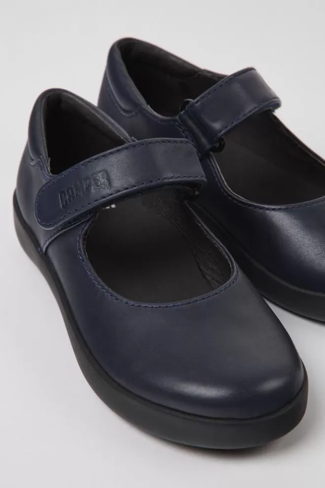 Bailarinas<Camper Zapatos Azul Marino De Piel Para Ninos