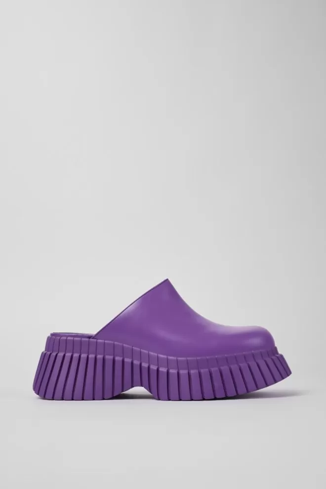 Plataformas / Cunas<Camper Zueco De Piel Violeta Para Mujer